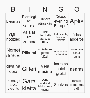 Eirovīzijas BINGO 2024 Bingo Card