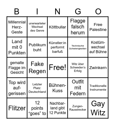 Eurovision Song Contest 2024 Bingo Card