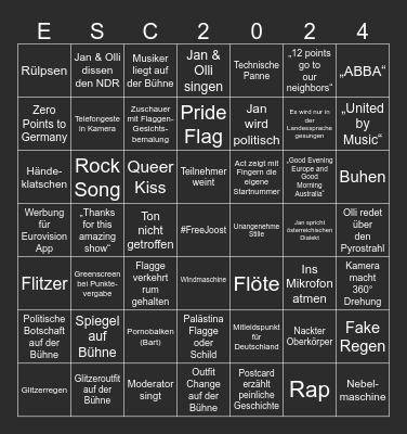 Ultimatives Eurovision Song Contest 2024 Bingo ORF Bingo Card