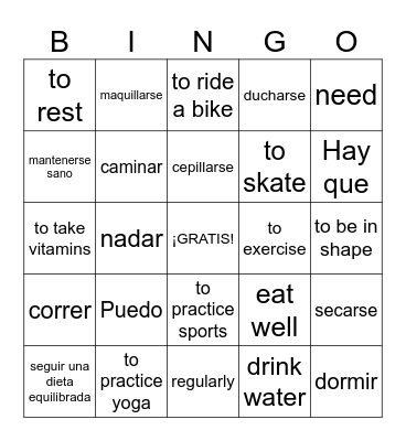Los hábitos saludables Bingo Card