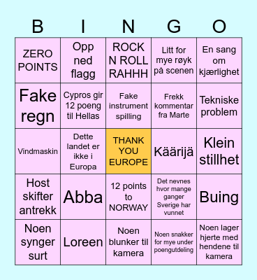 EUROVISION BINGO 2024 Bingo Card