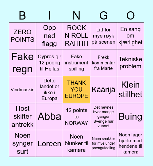 EUROVISION BINGO 2024 Bingo Card