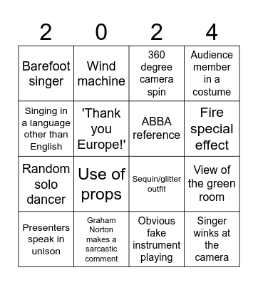 Eurovision Bingo! Bingo Card