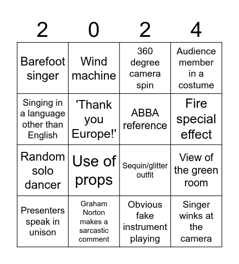 Eurovision Bingo! Bingo Card