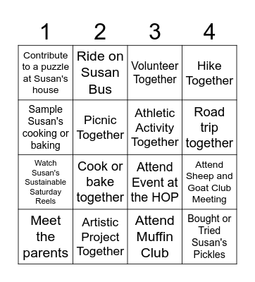 SUSAN FRIENDSHIP BINGO Card