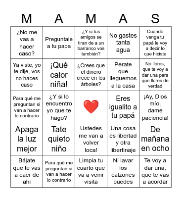 Dia de las Madres Bingo Card