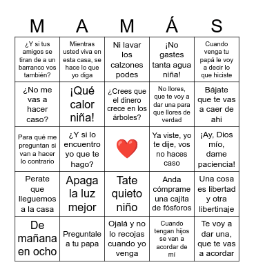 Dia de las Madres Bingo Card