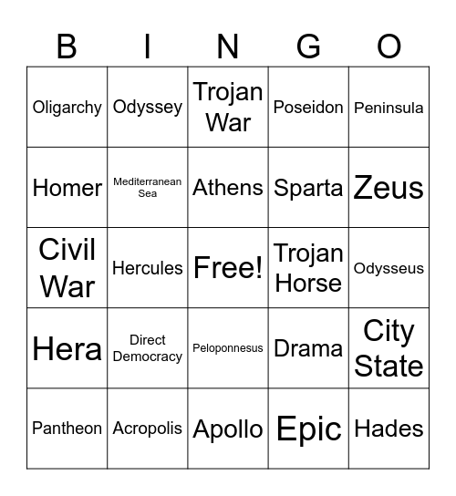 Ancient Greece Bingo Card