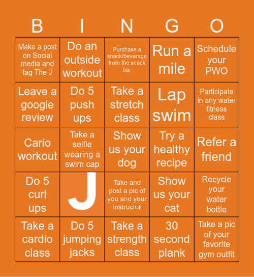 J Fitness Bingo Card