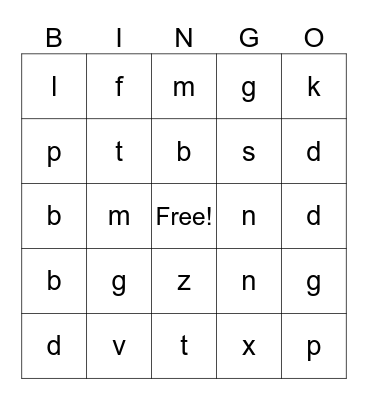 Ending Sounds Bingo Card