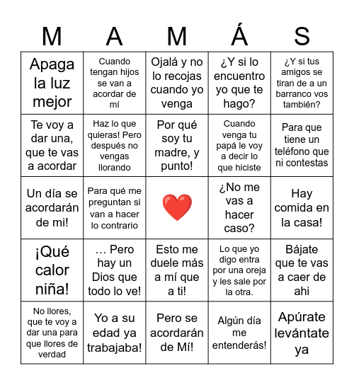 Dia de las Madres UPCI Bingo Card