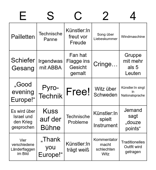 ESC Bingo 2024 Bingo Card