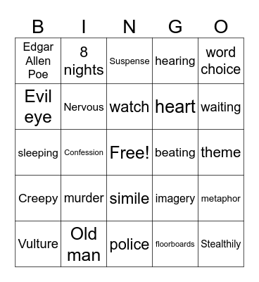 Tell Tale Heart Bingo Card