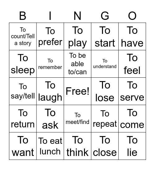 Stem Changers English Bingo Card