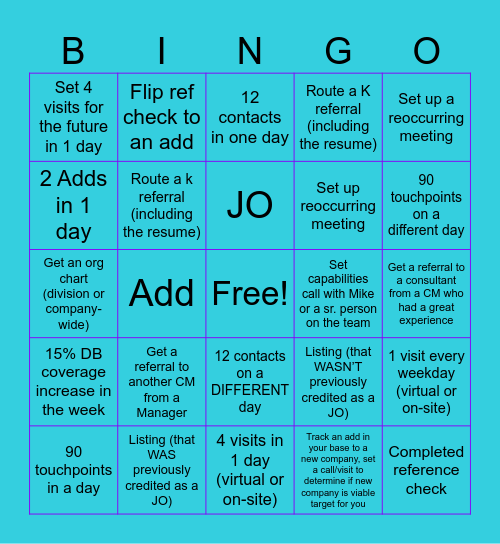 Oxford Account Manager Bingo Card