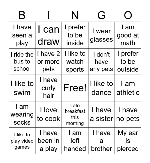 Getting to Know You Bingo Card