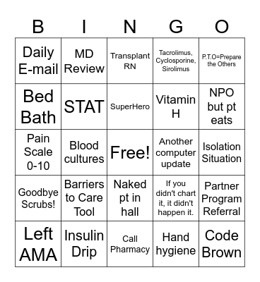 Nurses Week Bingo Card