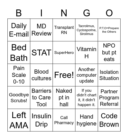 Nurses Week Bingo Card