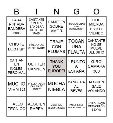 EUROVISION 2024 Bingo Card