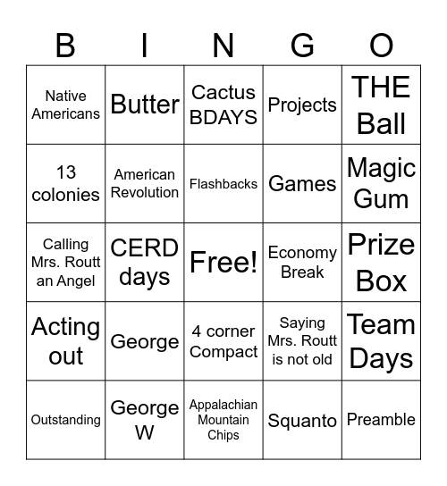 5th Grade Social Studies Bingo Card