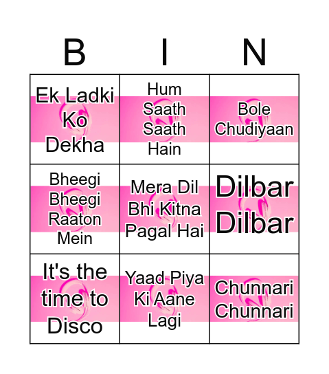 BOLLYWOOD MUSIC Bingo Card