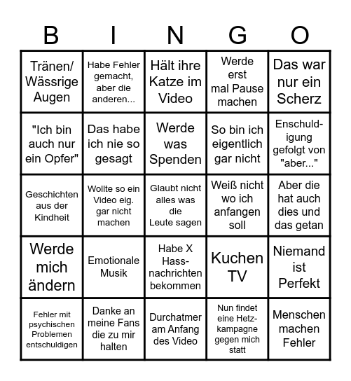 AnniTheDuck Statement Bingo Card