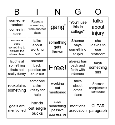 ELA 12 Bingo Card