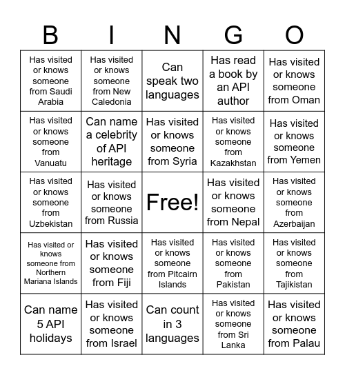 Find Someone Who Bingo Card