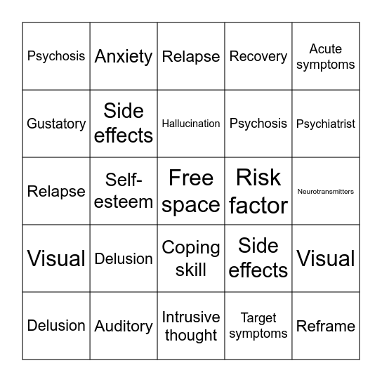 Mental Health Bingo Card