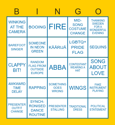 Eurovision 2024<33 Bingo Card