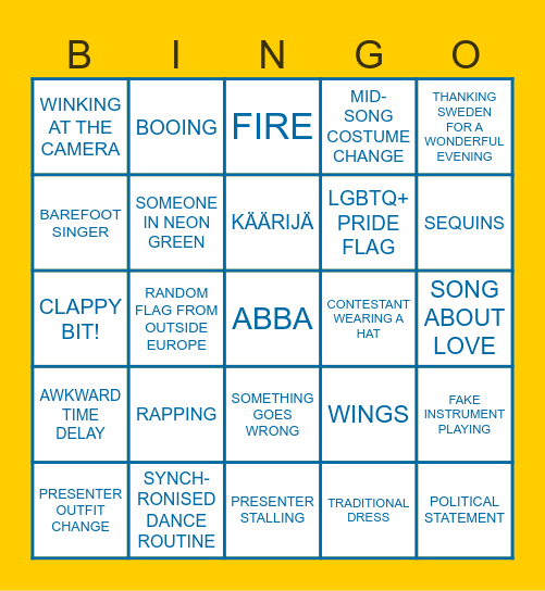 Eurovision 2024<33 Bingo Card