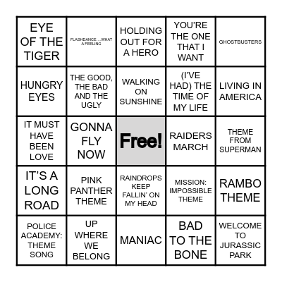 MOVIE THEME SONGS Bingo Card
