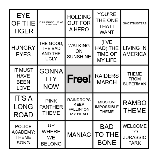 MOVIE THEME SONGS Bingo Card