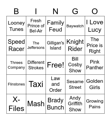 TV Theme Show Bingo Card