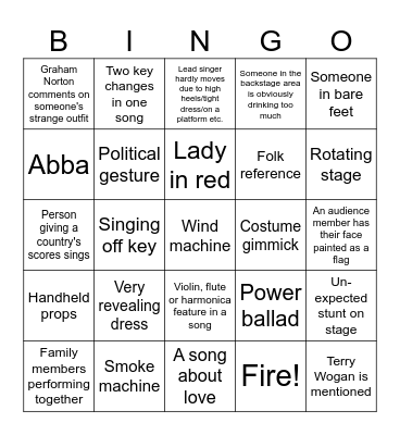 Eurovision Bingo Card