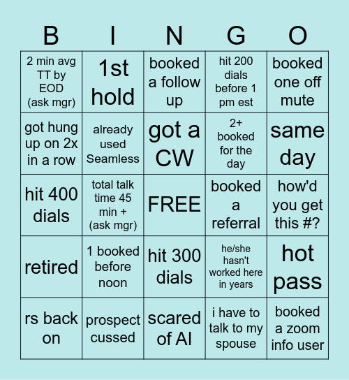 Can only mark one box at a time, no double hitting Bingo Card