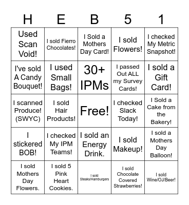 Mothers Day Blackout Bingo Card