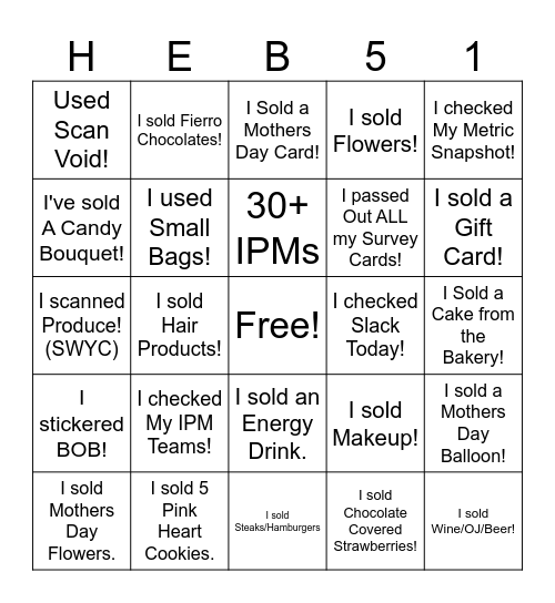 Mothers Day Blackout Bingo Card