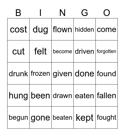Past Participles Bingo Card