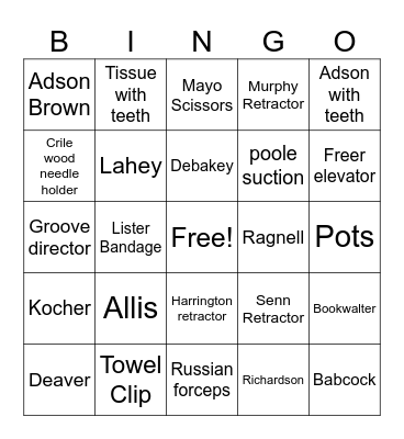 General Instruments Bingo Card