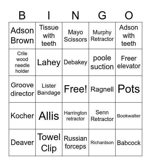 General Instruments Bingo Card