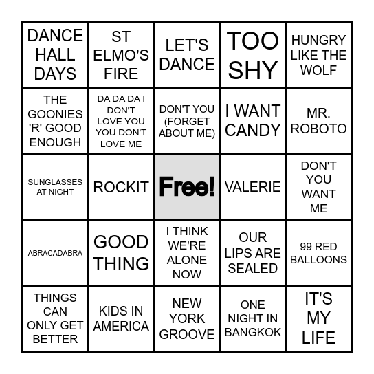 LOST IN THE 80'S Bingo Card