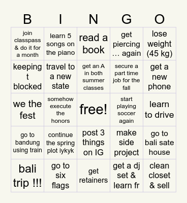 summer ‘24 for the plot Bingo Card