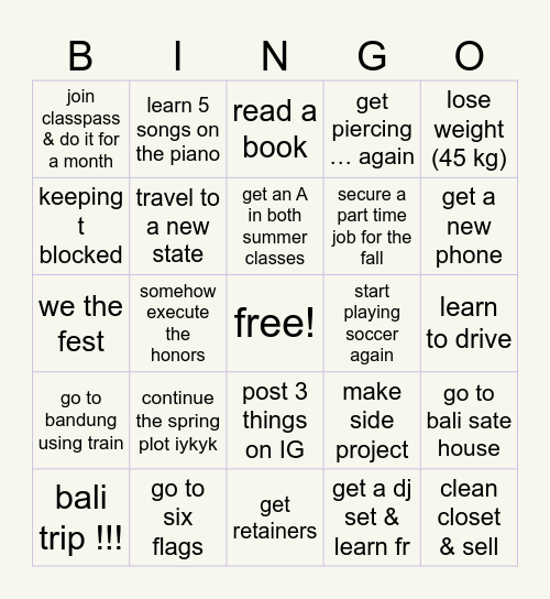 summer ‘24 for the plot Bingo Card