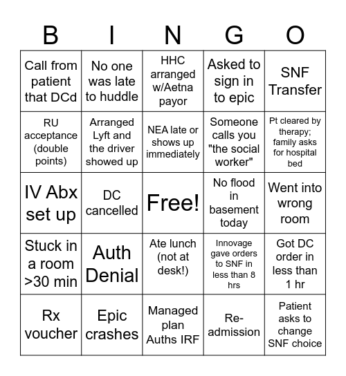 Care Manager BINGO Card