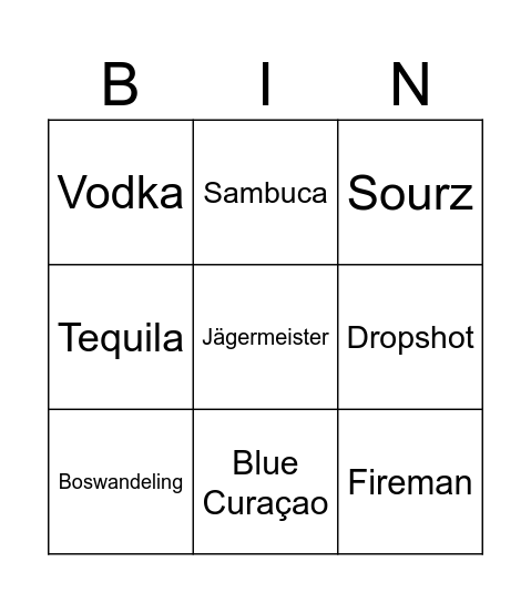 Shots bingo Card
