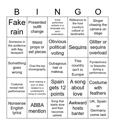 Eurovision!!! Bingo Card