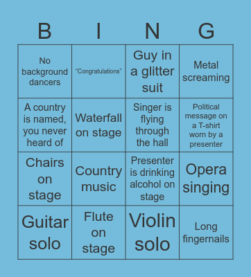 Eurovision Bingo Card