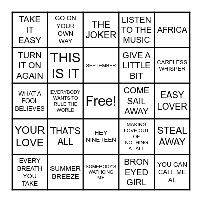 YACHT ROCK Bingo Card