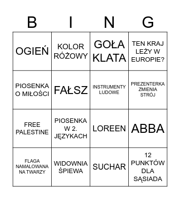 EUROVISION 2024 Bingo Card